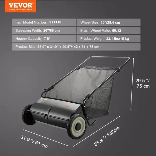 Heavy Duty Push Lawn Sweeper
