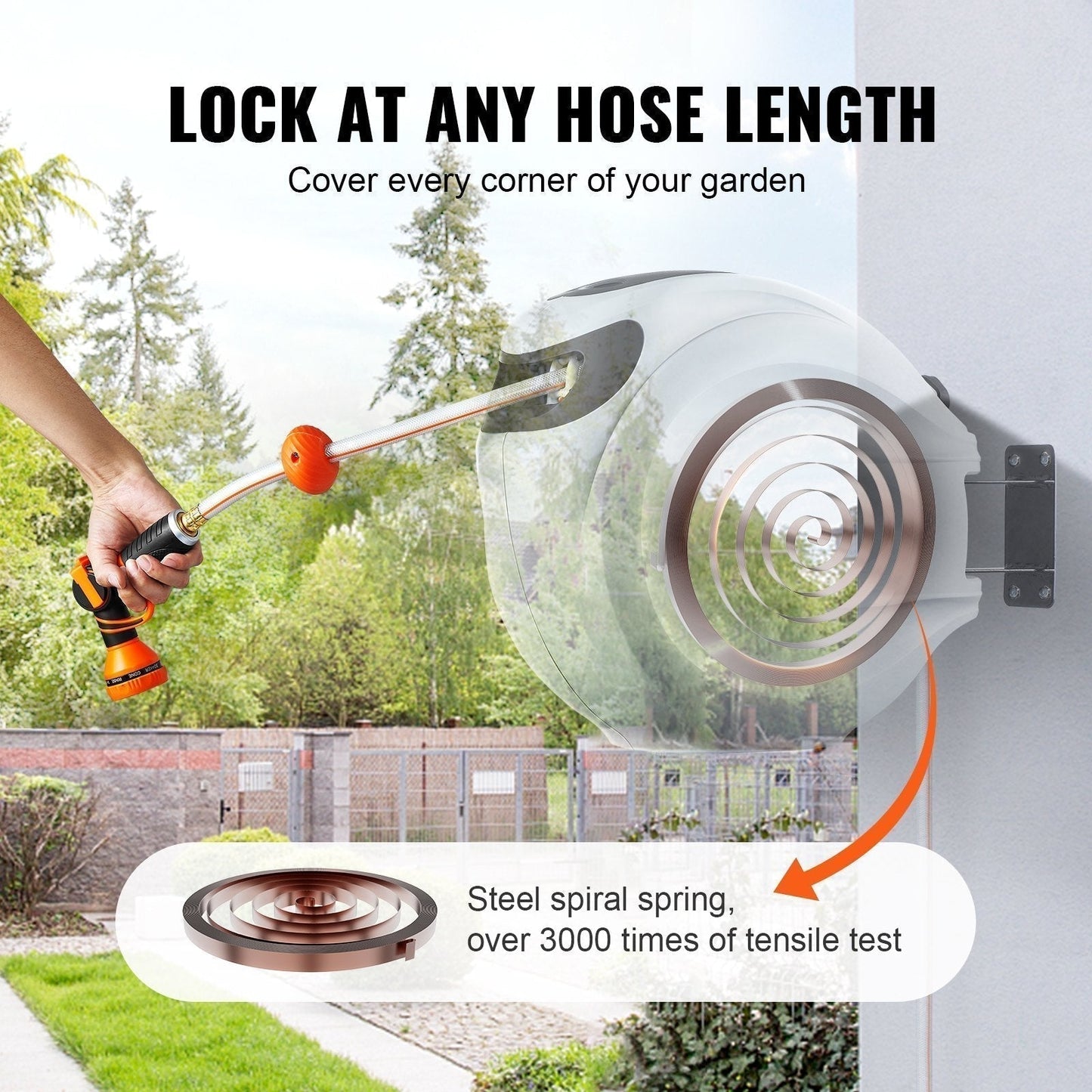 130ft Retractable Garden Hose Reel with 180° Swivel Wall Mount, 5/8" Hose