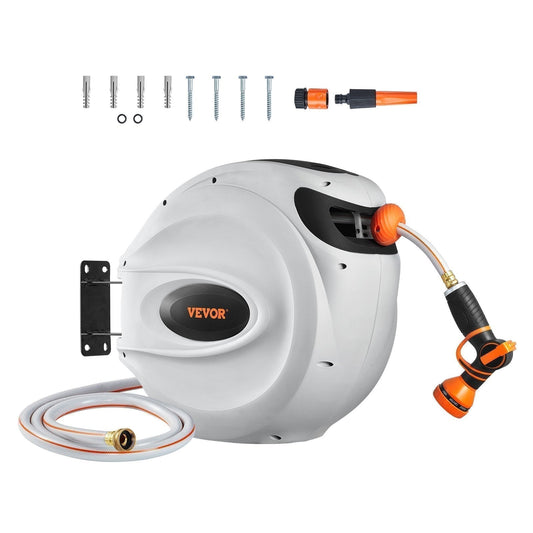 130ft Retractable Garden Hose Reel with 180° Swivel Wall Mount, 5/8" Hose