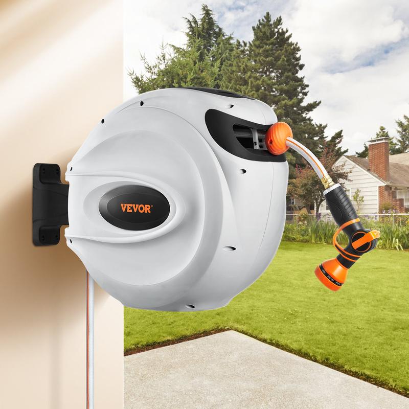 130ft Retractable Garden Hose Reel with 180° Swivel Wall Mount, 5/8" Hose