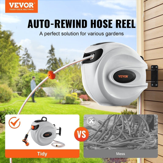 130ft Retractable Garden Hose Reel with 180° Swivel Wall Mount, 5/8" Hose